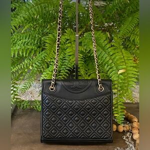 Tory Burch Black Quilted Fleming Shoulder Bag